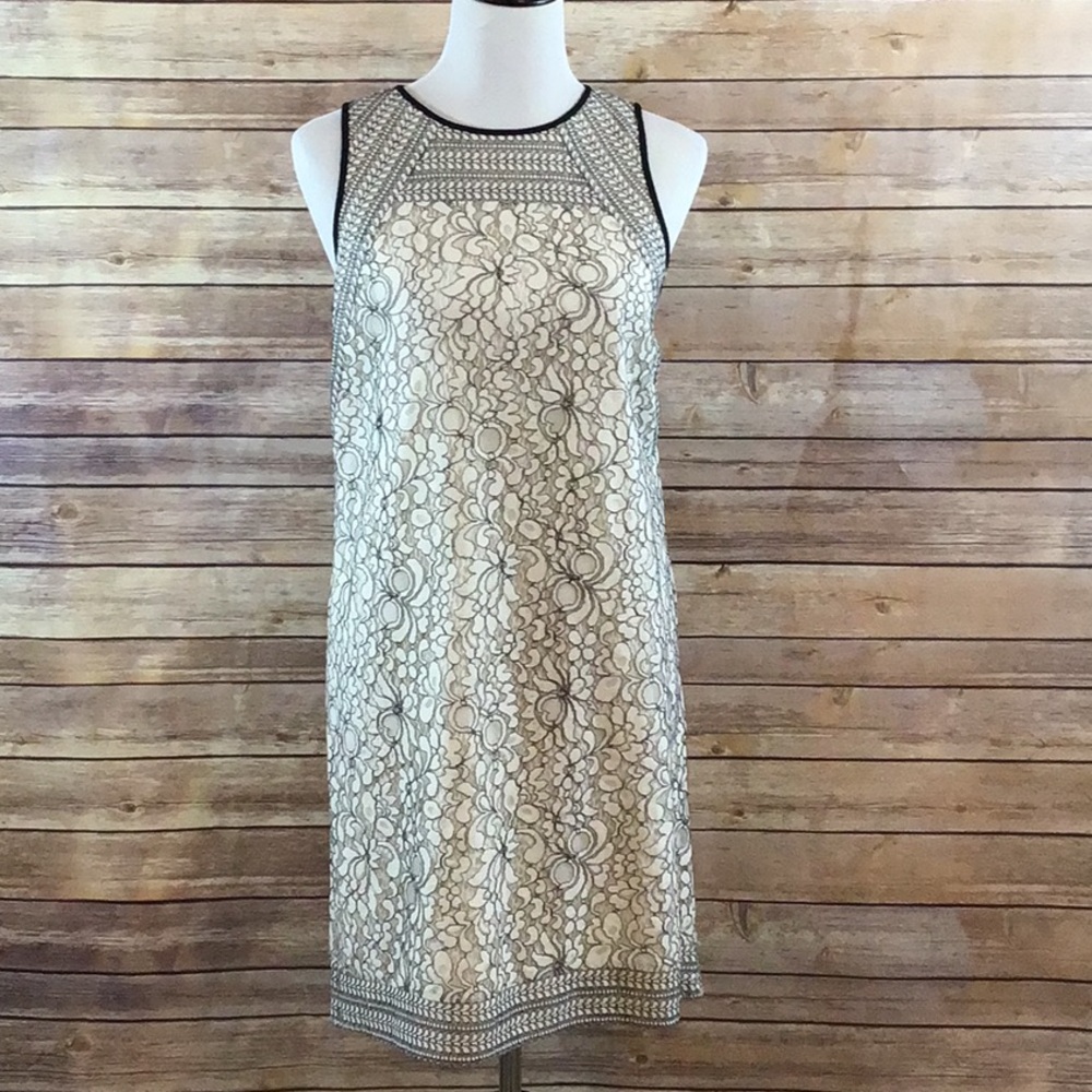 LOFT Black and White Lace Mini Dress - Picture 1 of 8
